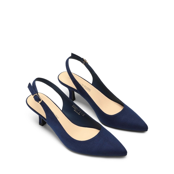 Slingback Pointed Toe Kitten Heel Pumps - NAVY SUEDE - 1